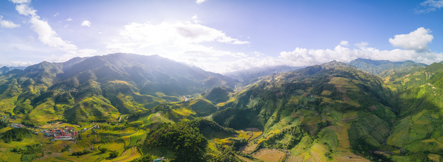 green mountains morning villages